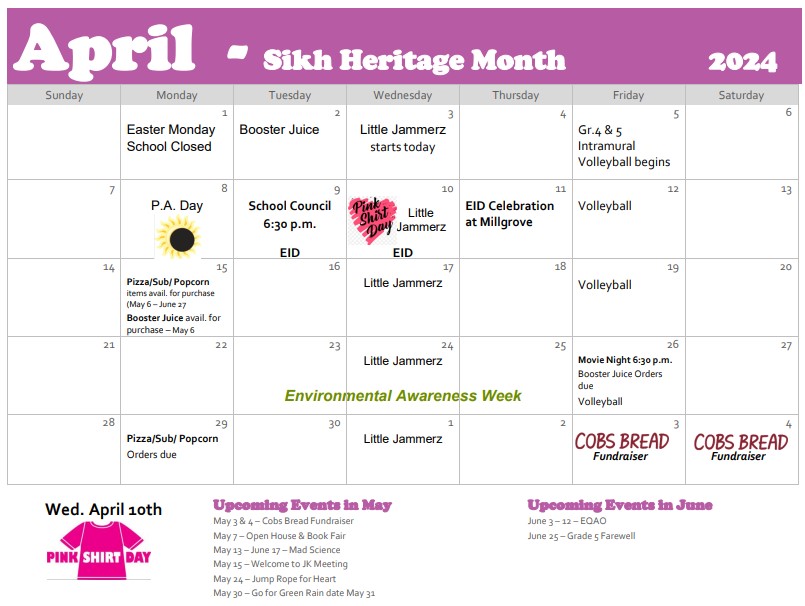 Millgrove Updates April Calendar Millgrove Elementary School