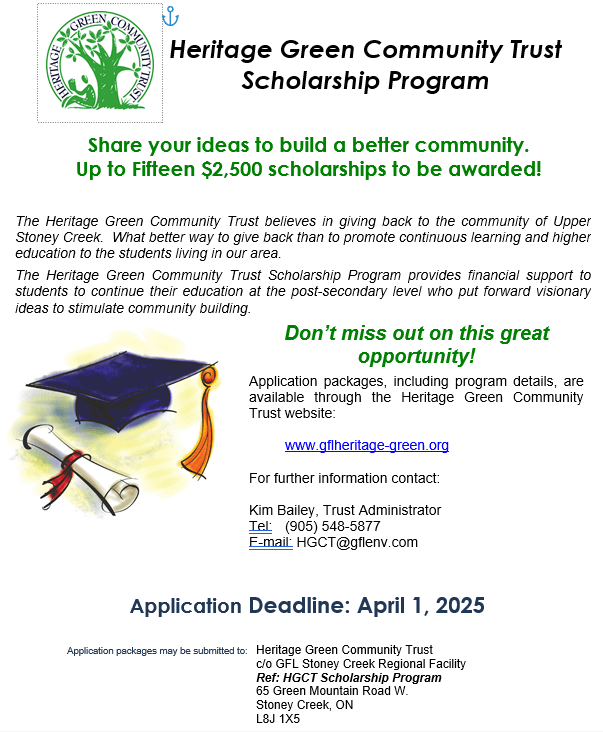 Heritage Green Scholarship deadline April 1st 2025 Saltfleet