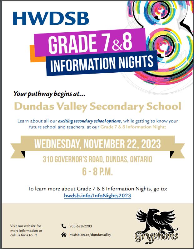 DVSS Grade 7 & 8 Information Night Sir William Osler Elementary School