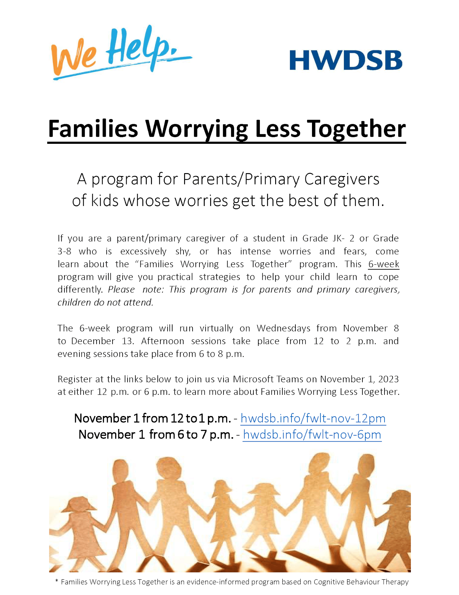 Families Worrying Less Together Fall 2023 Hamilton Wentworth