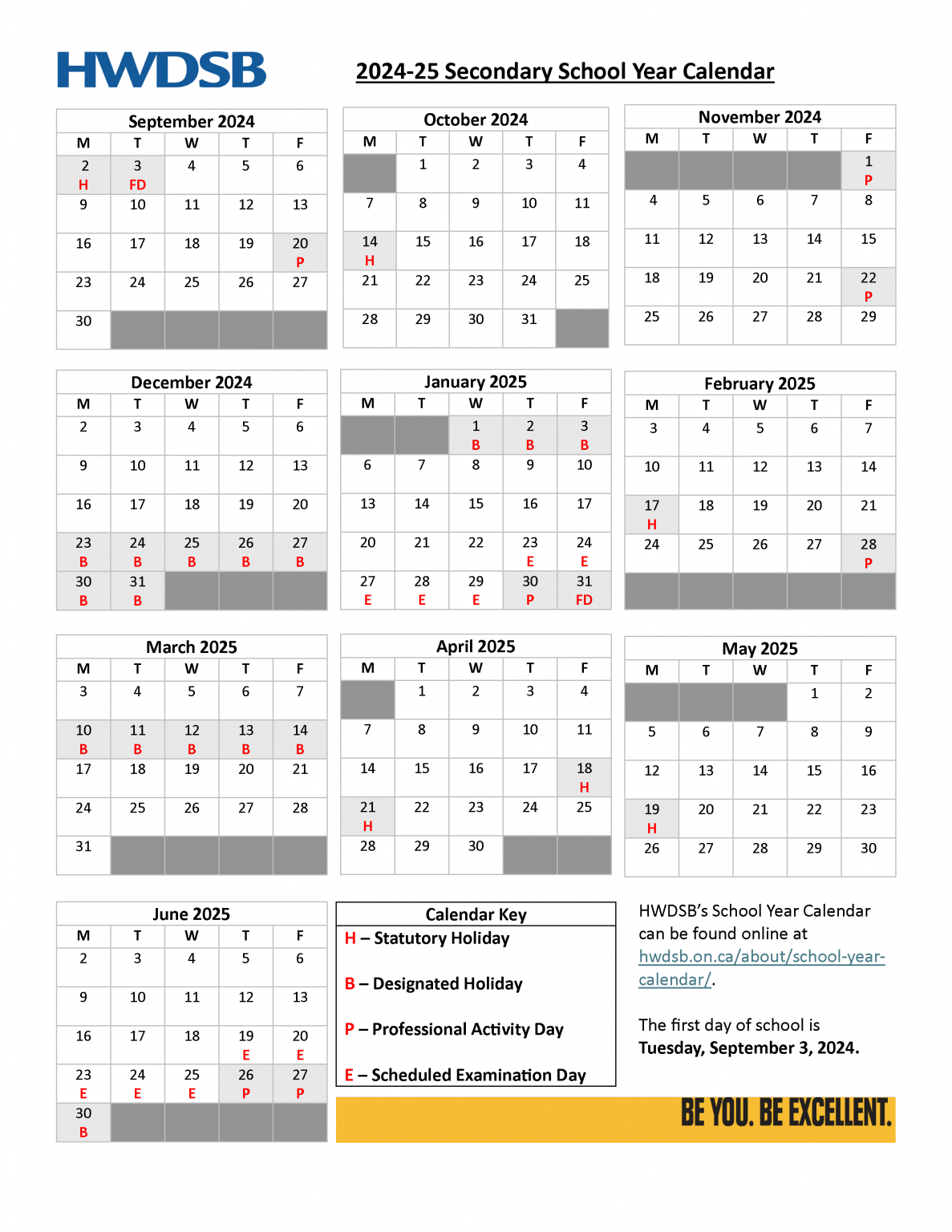 202525 HWDSB School Year Calendars HamiltonWentworth District